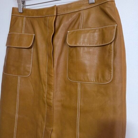 EUC LIKE NEW ELLEN TRACY LINDA ALLARD TAN GENUINE LEATHER PENCIL SKIRT SIZE 10 - Picture 3 of 16